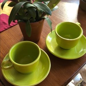 Set of Fiesta Lime Green Cup & Saucers